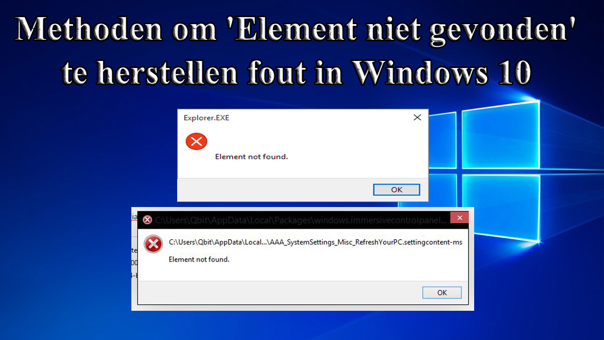 verwijder 'Element niet gevonden' in Windows 10