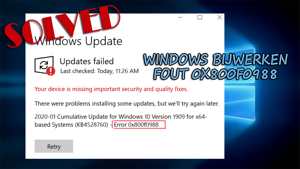 windows bijwerken fout 0x800f0988