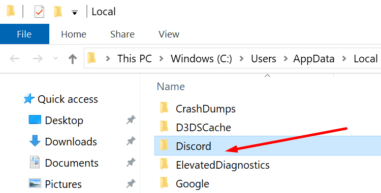 Enter en verwijder de Discord-map